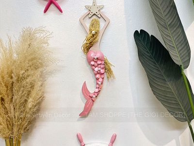 Mô hình Nàng tiên cá Handmade vỏ sò ốc [Bằng gỗ - 3 màu] KT53x14cm MOHINH-PCB-02